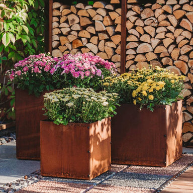 Corten steel set of 3 planters for garden