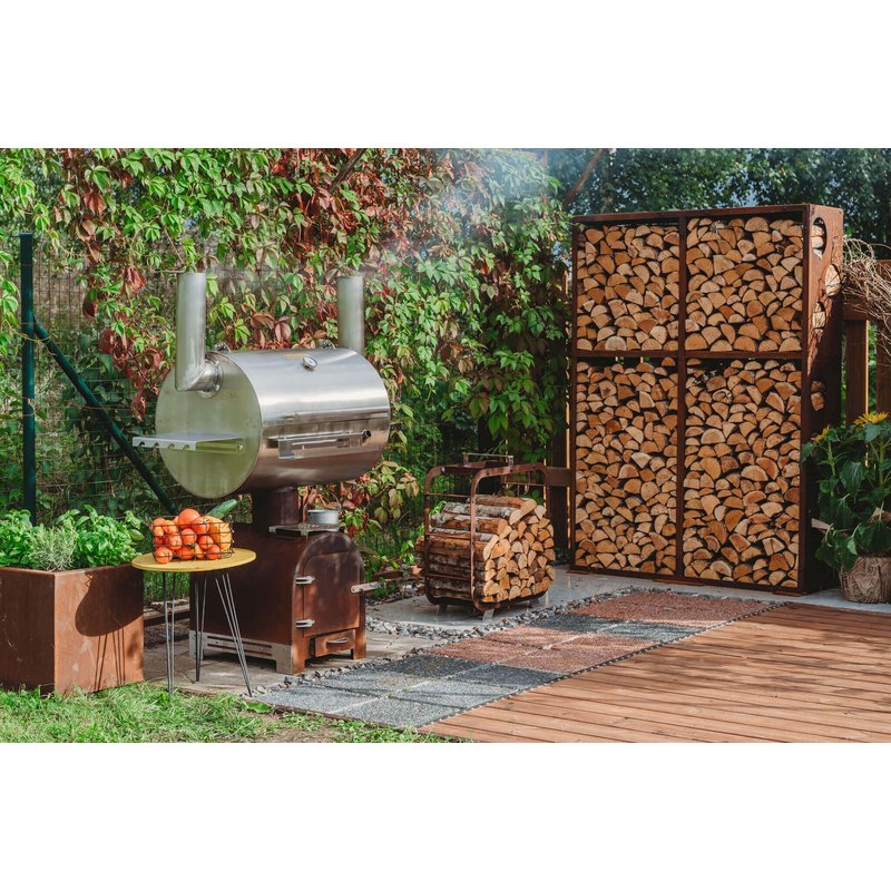 GrillSymbol outdoor large wood store rack corten steel