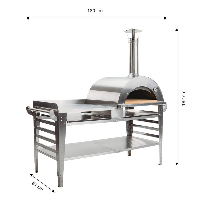 GrillSymbol Wood Fired Pizza Oven with Stand and Side Table Inox