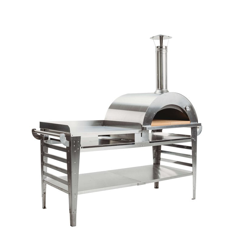 GrillSymbol Wood Fired Pizza Oven with Stand and Side Table Inox