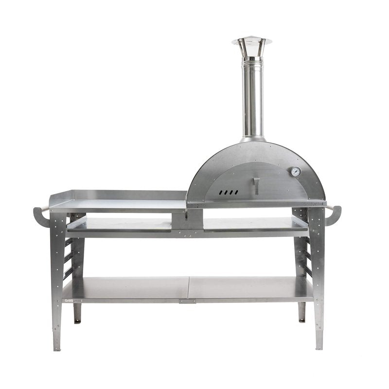 GrillSymbol Wood Fired Pizza Oven with Stand and Side Table Inox