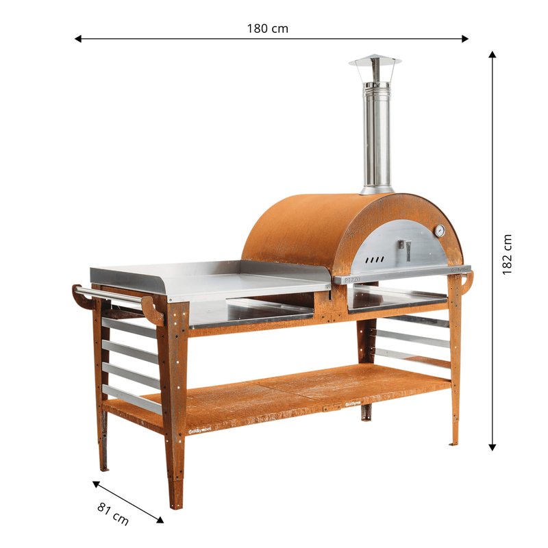 GrillSymbol Wood Fired Pizza Oven with Stand and Side Table