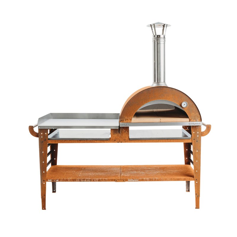 GrillSymbol Wood Fired Pizza Oven with Stand and Side Table