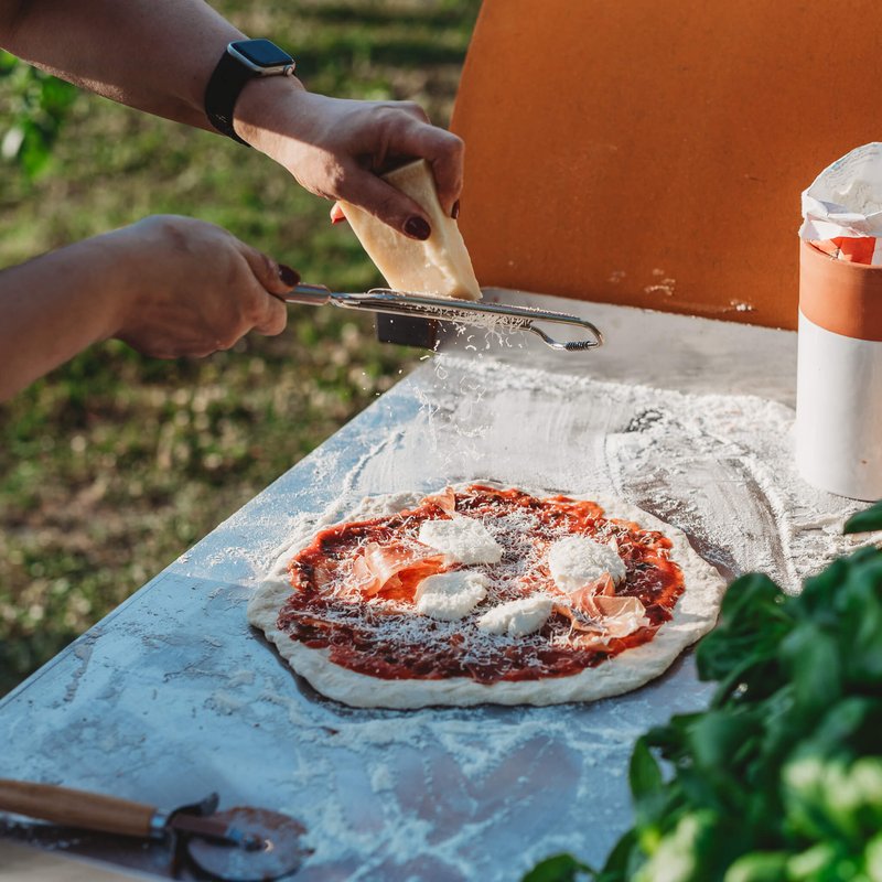 GrillSymbol Wood Fired Pizza Oven with Stand and Side Table Inox